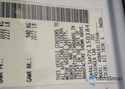 2018 Nissan Altima 2.5 Sl z USA, uszkodzony, nr VIN 1N4AL3AP7JC150184